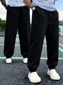 1pc Men's Loose Drawstring Jogger Pants, Autumn/Winter Casual Sports Trousers For Training, Running, Outdoor, Hiking, Daily Commute, Fitness, Jogging, Streetwear - Black - View 2