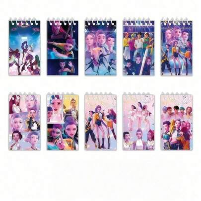 10pcs/Set K-Pop Style Cartoon Notebook, Portable Spiral Bound 24-Page Notebook With Cute Anime Character Patterns, Children's Holiday Gift [Random Styles Shipped]