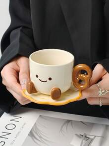 一套陶瓷娃娃脚拿铁杯碟，拉花杯，燕麦早餐杯，优雅的家用/办公拿铁/茶杯，情人节、母亲节、感恩节咖啡爱好者礼物 - 彩色 - 查看 15