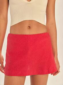 Womens Cotton Linen Skorts Casual Cute A-Line Mini Skirts With Ruffle Inner Waistband Hot GIrls Summer Beach Vacation Outfits Street And Daily Wear - 紅色 - 查看 3