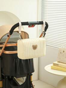 1pc Quilted Stroller Hanging Bag, Embroidered Bear Maternity Diaper Bag, Newborn Gift - Multicolor - View 13