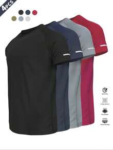 Camiseta Deportiva para Hombre, Transpirable y Secado Rápido, Manga Corta Reflectante para Gimnasio y Running - multicolor6 - Ver 12