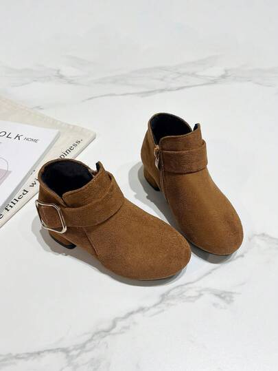 Giày bốt cổ ngắn cho bé gái, kiểu dáng tối giản thời trang xuân/thu mới với khóa kéo bên hông, bốt công chúa Hàn Quốc cho bé gái cỡ trung và lớn, bốt ngoài trời cho bé gái.