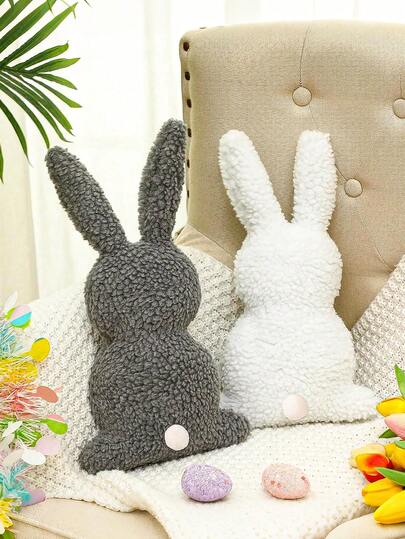 柔软蓬松的兔子毛绒抱枕，可爱的兔子装饰靠垫，适合客厅、卧室、书房，是日常使用、派对、复活节装饰的理想之选。