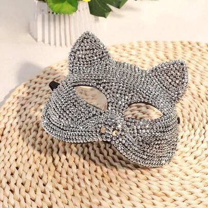 1 Piece/Ladies' And Men's Rhinestone Cat-Eye Masks, Shining Crystal Masquerade Masks, Suitable For Halloween, Role-Playing And Theme Parties. Shining Cat-Eye Masks, Ladies' Handcrafted Full Crystal Masks, Ideal Gifts For Carnivals, Weddings And New Year's Eve.