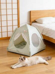 1个可折叠猫咪露营帐篷，半封闭式户外猫咪帐篷屋，兔子帐篷，透气宠物床帐篷，适用于13磅以下小型宠物 - 彩色 - 查看 1