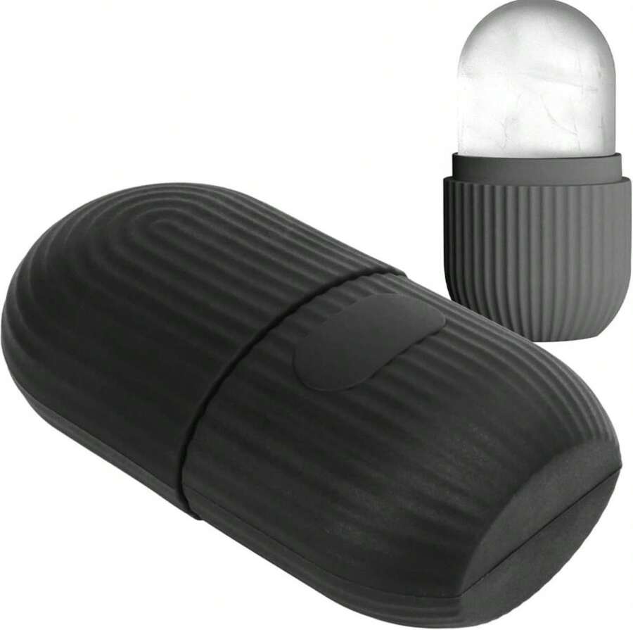 ZJchao Molde de Hielo para Cara, Rodillo de Hielo para la Cara y Ojos Soporte de Molde de Hielo Frío Masajeador Facial de Silicona Reutilizable para Belleza Facial Cuidado Facial (Rayas Negras) - Blanco - Ver 1