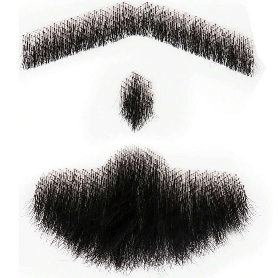 Realistic Human Hair Goatee Fake Beard For Halloween Party - Dark Black - View 1