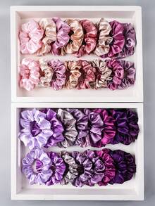 32Pcs Women's Soft Satin Scrunchies Set, High Elasticity Hair Ties, Multi-Color Silk Ponytail Holders, Versatile Fashion Hair Accessories For Girls - Multicolor - View 10