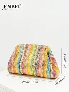 ENBEI 优雅彩虹条纹沙滩包 - 化妆包、荷叶边云朵包、时尚贝壳包。简约多功能，优雅晚宴手拿包，适合派对、度假、婚礼、约会、购物等场合。完美的母亲节礼物、闪亮的节日礼物或生日礼物。 - 彩色 - 查看 10