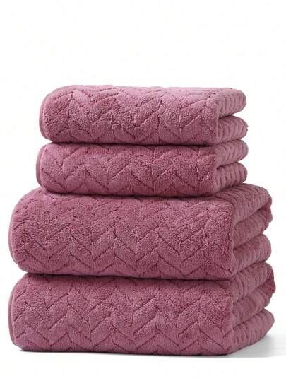1pc/2pcs/3pcs/4pcs Coral Fleece Soft Absorbent Family Pack Towels/Bath Towels, Solid Color, Non-Shedding, Lightweight, Couples, Quick Drying For Home Use, Face Washing, Bathing, 34*75cm Towel 1pc Or 70*140cm Bath Towel 1pc Or 34*75cm Towel 1pc + 70*140cm Bath Towel 1pc