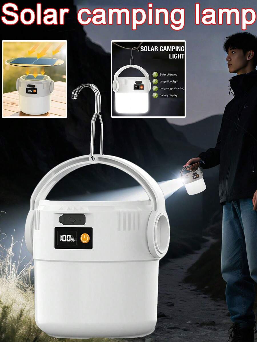 4/3/2/1pc High-Efficiency Long-Lasting Solar Dual-Light Camping Lamp - Type-C / Solar Dual Charging + COB Floodlight / LED Far-Reaching + Portable And Hangable + Waterproof. Suitable For Various Outdoor Camping, Night Fishing, Night Market Vending, Home Power Outage, Emergency Rescue, And Garden Party Lighting Scenarios - Trắng - Xem 1