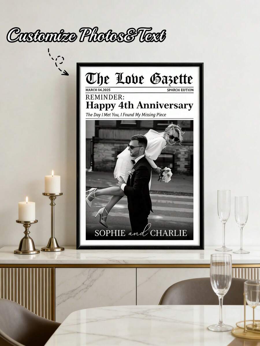 1 szt. Spersonalizowany plakat z gazety na rocznicę dla pary - spersonalizowane zdjęcie i tekst, wydruk gazety o romantycznej miłości, pamiątkowa dekoracja gazety dla pary, ścienna grafika z gazety dla pary, pamiątkowa gazeta rocznicowa, odpowiedni na rocznicę, walentynki, ślub, zaręczyny, święta itp.