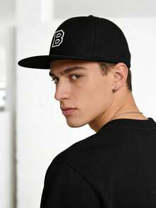 1pc Unisex Gothic Style White Letter Print Hippie Baseball Cap, Adjustable Snapback Flat Brim Hiphop Sun Hat, Suitable For Travel, Vacation, Sports, Beach, Campus, Cruise, Y2K Style, Best Christmas And Halloween Holiday Gift - Black - View 3