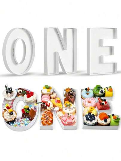 1pc Handmade Creative 26 Letters & 0-9 Numeric Shape White Paper Tray, Suitable For Wedding Party, Can Be Used For Cakes, Chocolates, Candies, Flowers And Fruits, Applicable For Holiday Parties, Graduations, Weddings, Baby Showers, Anniversaries, Christmas, Valentine's Day, New Year, Birthday Party Decor And Photography Props