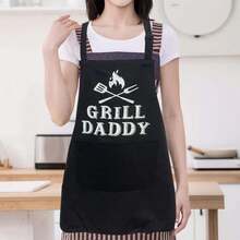 1件/套新款时尚女士烹饪烘焙围裙，防水可水洗，优雅厨房套装，送给母亲、节日、生日、季节的绝佳礼物，独特设计 - 黑色 - 查看 3