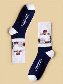 1 双男士创意文字图案设计舒适透气休闲中筒袜 - 彩色 - 查看 6