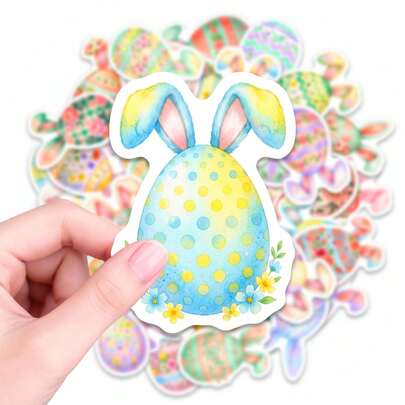 50pcs Watercolor Easter Eggs & Rabbit Stickers, Vibrant & Soft Decorative Stickers Suitable For Easter Celebrations, Spring Parties, Scrapbooking, Laptop Decor, Water Bottles, Phone Cases, Gift Wrapping, Easter Egg Hunts, Classroom Decor, Holiday Crafts, Waterproof & Durable For Adult & Teen Hobbyists To Add Festive Atmosphere To Personal Items And Events