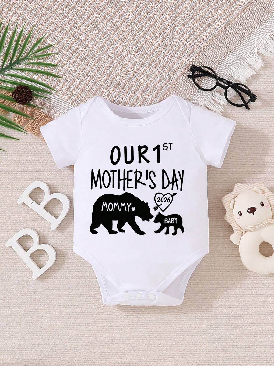 Món quà tuyệt vời nhất dành cho mẹ, Ngày của Mẹ đầu tiên, Áo liền thân dễ thương cá nhân hóa cho bé sơ sinh trai gái - trắng - Xem 1