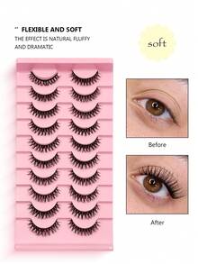Asiteo 10 Pairs D Curl Full Strip Lashes Faux Mink Fluffy Volume Dramatic Look Reusable False Eyelashes For Party Wedding Stage - Black - View 2