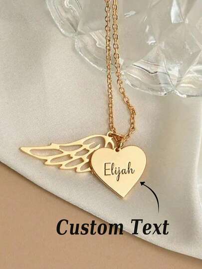 1pc Customized Heart-Shaped Pendant Necklace, Personalized Name Necklace, Mother's Day Gift, Engraved Heart-Shaped Name Pendant Necklace, Gift For Mom, Gift For Her, Anniversary Gift