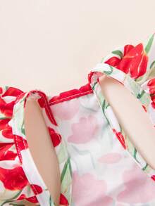 宠物狗郁金香印花纽扣套头衫，休闲日常穿着，春夏新品 - 紅色 - 查看 9