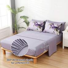 7 Piece Purple Floral Comforter Set Full/Queen/King Size Bed In A Bag, Blush Flowers Printed On Light Pink Comforter Set With Sheets, Soft Microfiber Botanical Bedding Set For Wedding Items,Home Bed Room Decor,Easter Gifts,Mothers Day Gift,All Season - Purple-090496 - 查看 6