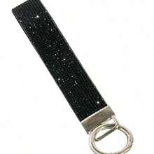 1pc Gold & Diamond Decorated Bling Glitter Wristband With Open Circle Keychain, Suitable For Clutch And Keychain Leopard Print - A - View 4