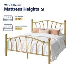 Allewie 14 Inch Twin/Full/Queen/King Size Metal Platform Bed Frame With Heart-Shaped Headboard And Footboard/Iron-Art Mattress Foundation/Under Bed Storage/No Box Spring Needed/Easy Assembly/Noise-Free/Gold - 金色 - 查看 7