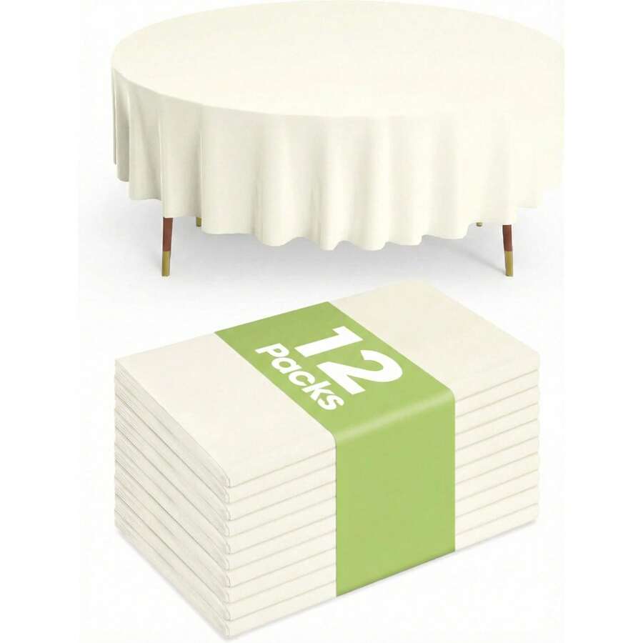 4/8/12 84 Inch Round Disposable Tablecloths, Thickened Waterproof PEVA Plastic Table Covers For Party, Wedding, Banquet & Daily Use - Ivory White - View 1