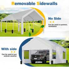 JAMFLY Carport, Heavy Duty Carport With Roll-Up Windows, Portable Garage With Removable Sidewalls & Doors, Car Canopy With Sandbags And All-Season Tarp For Car Boat Truck Motorcycle - 白色 - 查看 7