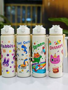 1pc 750ml/26oz Cute Cartoon Rabbit & Cat Pattern Straw Water Bottle, Lightweight, Durable, Suitable For Camping, Running, School, Daily Use, Holiday & Birthday Gift - Multicolor - View 9