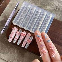 1pc 3D Bow Silicone Nail Mold + 1pc Y2K Ballet Ribbon Nail Art Template Carving Pen Manicure Tools - 1 Set - View 8