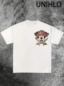 Disney UNIHLO  PIRATES OF  ARIBBEAN DrAD Man TuLL No TaLEs Print  Summer Casual Versatile Pure Cotton T-Shirt Suitable For Any Place - White - View 4