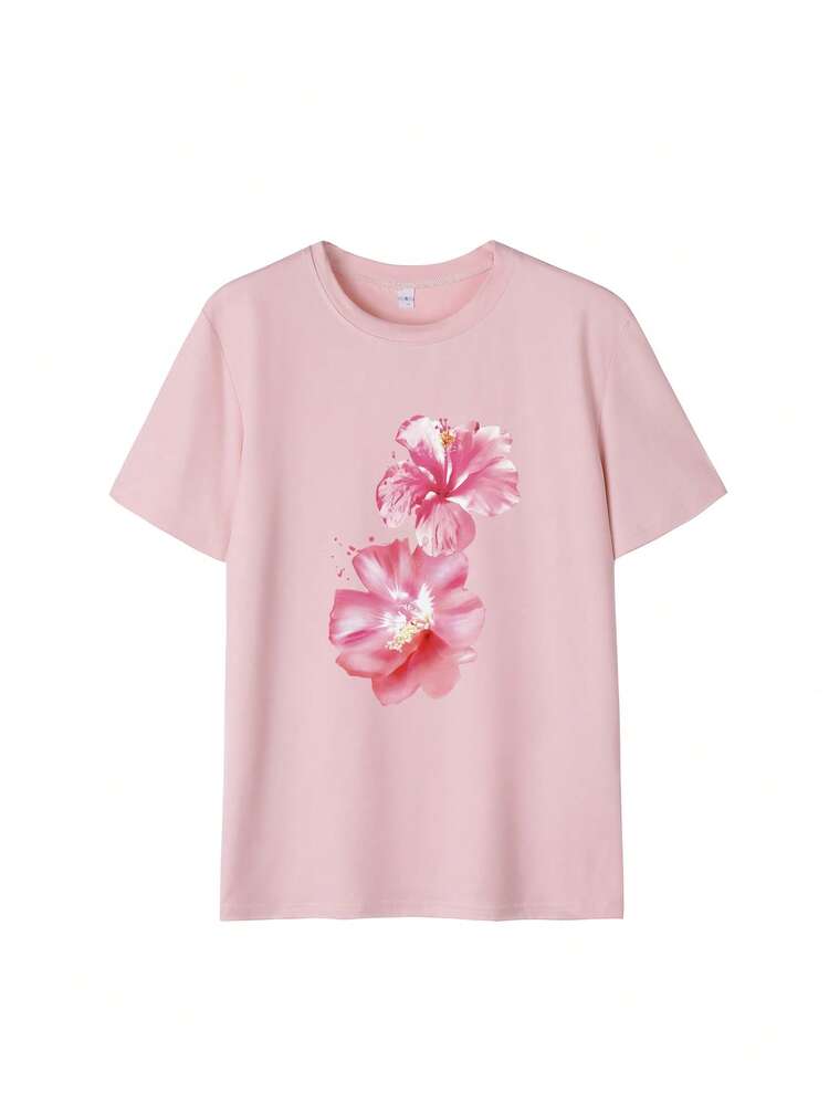 3pcs/Set Summer New Minimalist Fashion Sweet Starfish Shell Floral Print Casual Round Neck Short Sleeve T-Shirt, Versatile Stylish Blouse For Women - White, Pink and Yellow - View 9