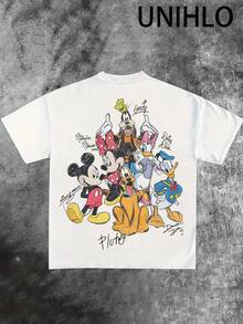 Disney UNIHLO Mickey  Print  Summer Casual Versatile Pure Cotton T-Shirt Suitable For Any Place - 白色 - 查看 4