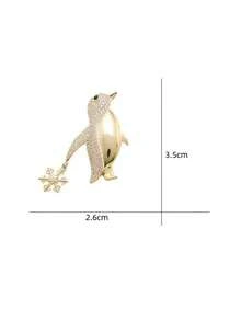 Cute Snowflake Penguin Brooch, Luxury Niche Design Lapel Pin, Elegant Suit Collar Decor, Coat Flower - Multicolor - View 3