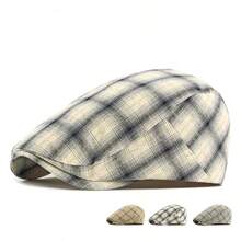1pc 2026 Spring New Classic Plaid Beret Hat, Unisex Retro British Style Casual Newsboy Cap - Thin Tricolor Checkered Newsboy Cap - View 6