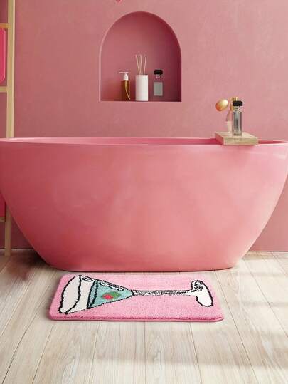 1pc Anti-Slip Bathroom Mat - Soft Absorbent Doormat/Martini Glass Design, Pink Kitchen Entryway Mat, Toilet, Shower Area - Machine Washable Wool Bathroom Decor, Fun Home Decoration