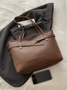 1件女款時尚通勤拼色單肩包，便攜百搭奢華大容量托特包，適合約會、購物、送禮、工作、通勤 - 咖啡棕 - 查看 6