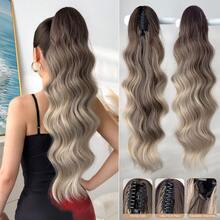 24-Inch Ombre Brown-Gold Wavy Thermoplastic Fiber Synthetic Ponytail Hair Extension, Claw Clip Ponytail Hair Accessory Suitable For Women's Party And Daily Use - Two-Tone - View 9
