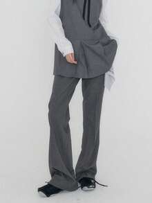 Vintage Versatile Slimming Double Pocket Design Draping Wide Leg Pants For Women - Grey - View 1