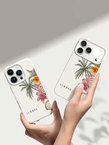 1pc Minimalist Summer Coconut Tree, Pink Sea Turtle & Flower Pattern Phone Case, Litchi Texture TPU Shockproof Scratch-Resistant Soft Shell Suitable Compatible With Apple 11/12/13/14/14Plus/15/15Plus/16/16Plus/7/8Plus/17/17Pro Etc. - Multicolor - View 5