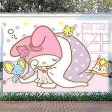 1件装三丽鸥Hello Kitty和朋友们背景布 | 可爱粉彩主题，多功能可折叠，方便携带，适用于家居和户外装饰，聚酯纤维 - 彩色 - 查看 6