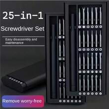 25-In-1 Mini Screwdriver Set With Flathead, And Pozidriv Bits - Ideal For Electronics, Mobile Phones, Computers, Glasses, Watches, And Jewelry Repair - Durable Plastic, No Battery Needed, Precision Tool Kit|Compact Screwdriver Set|Durable Plastic Handle, Screwdriver Set - 25-piece Set Of Ordinary Plastic - Black - View 5