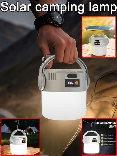 4/3/2/1pcs All-Weather Solar Dual Light Source Camping Lamp, Type-C/Solar Dual Charging + COB Floodlight, LED Spotlight + Portable Hanging, Waterproof. Reliable Lighting Tool For Outdoor Adventure, Night Patrol, Construction Site Maintenance, Car Emergency, Garden Landscape, Home Blackout And More Scenarios