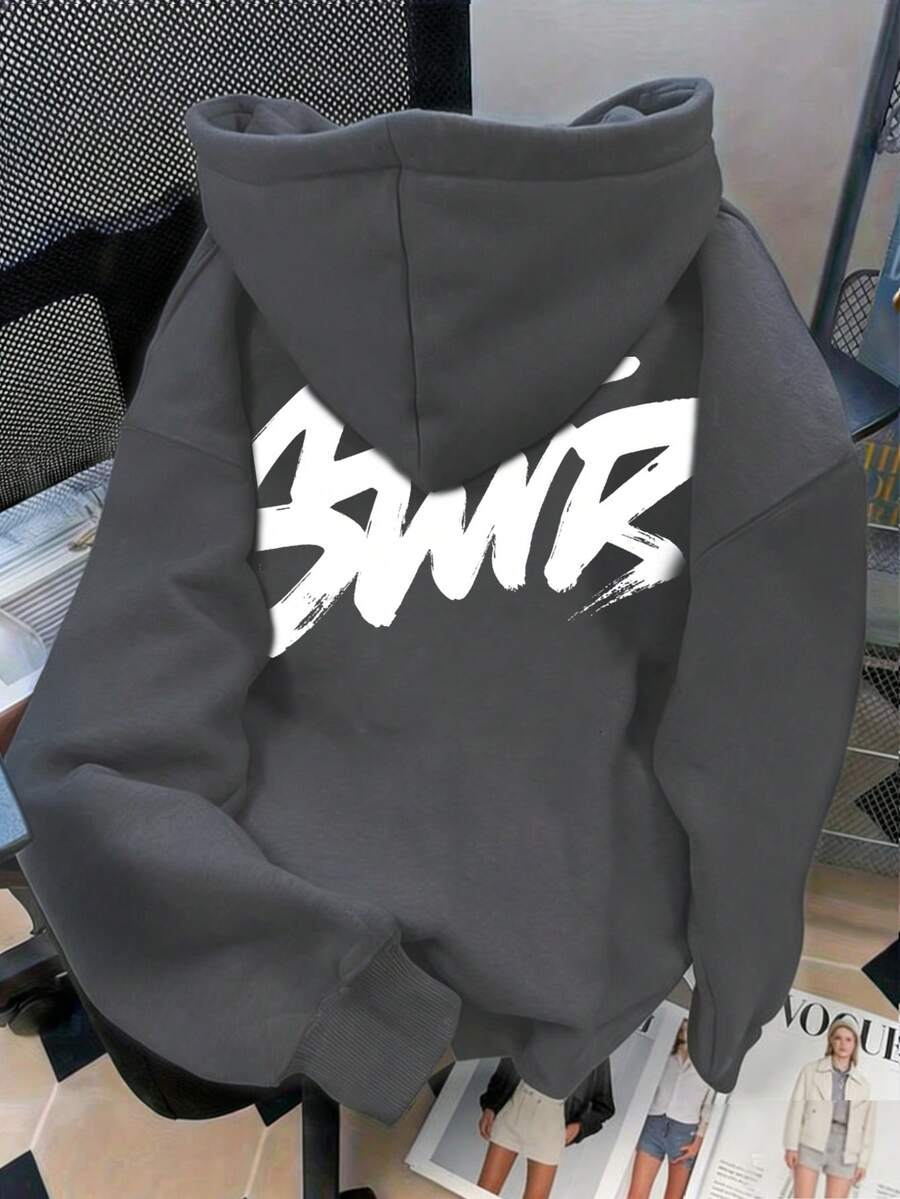 Áo nỉ nữ kiểu dáng tối giản, phong cách Mỹ, màu xám, in họa tiết, thích hợp mặc hàng ngày, mùa thu/đông/xuân. - Xám đậm - Xem 1