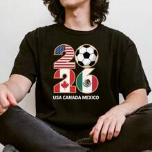 World Cup 2026 T Shirt USA Canada Mexico Soccer Graphic Tee - 黑色 - 查看 1