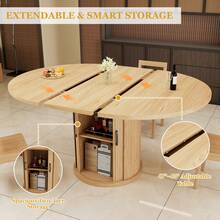 47-63 Inch Extendable Round Dining Table For 4-8 With 2-Tier Storage Shelf, Modern Expandable Wood Oval Kitchen Table, Space Saving Circle Pedestal Table For Dining Room Living Room - Oak Color - View 3