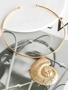 1pc Exaggerated Unique Spiral Metallic Necklace, Perfect For Beach Vacation And Party - Conch Shell Necklace - View 8